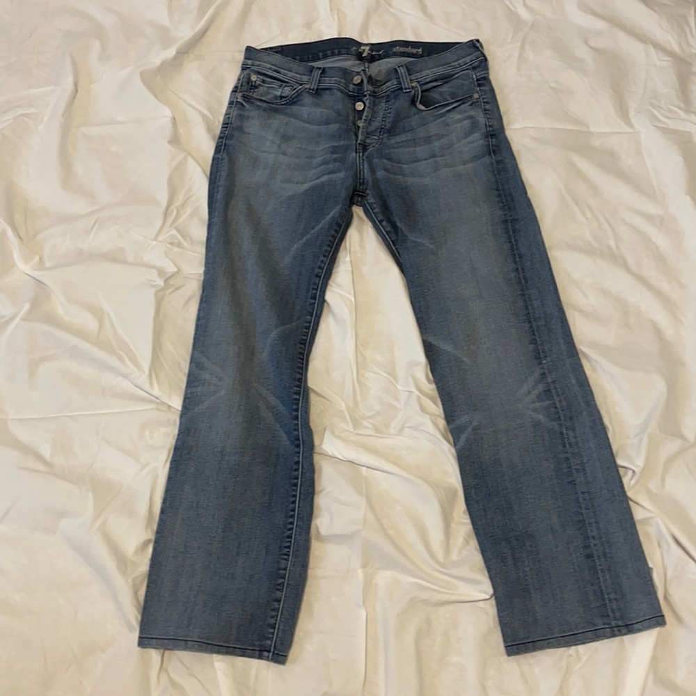 7 button fly blue jeans